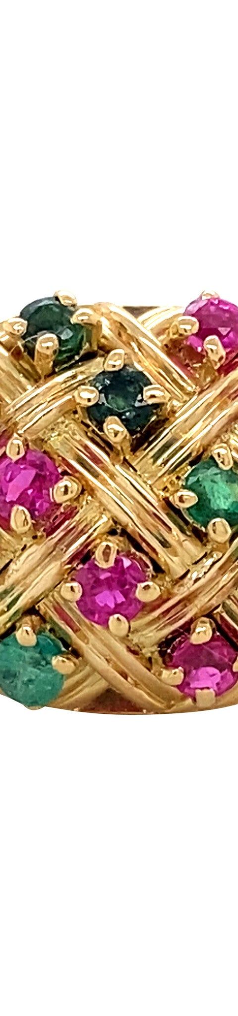 Vintage 18K Gold Ring with Emerald and Ruby